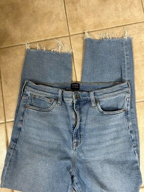 J. Crew Light Blue Cropped Straight Jeans with Frayed Ankles